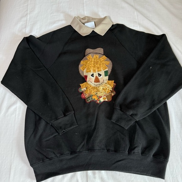Lee Tops - Vintage Lee Sport Scarecrow Halloween Long Sleeve Sweatshirt 2XL Applique Fall